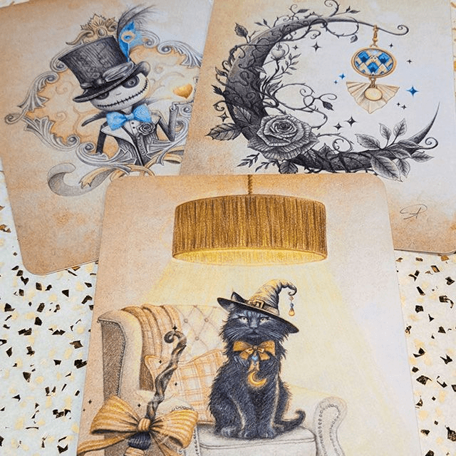 Lot de 3 cartes A6 : "Mystère & Magie"